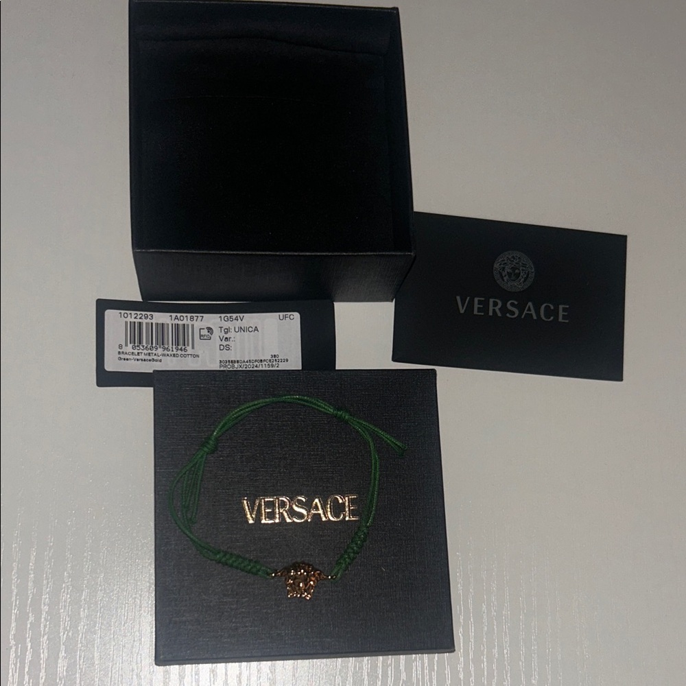 Versace Green Cord Bracelet with Gold Charm - Picture 3 of 8